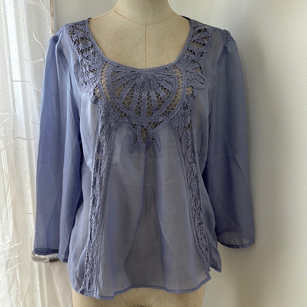 Women's Sheer Lace Top - Blue